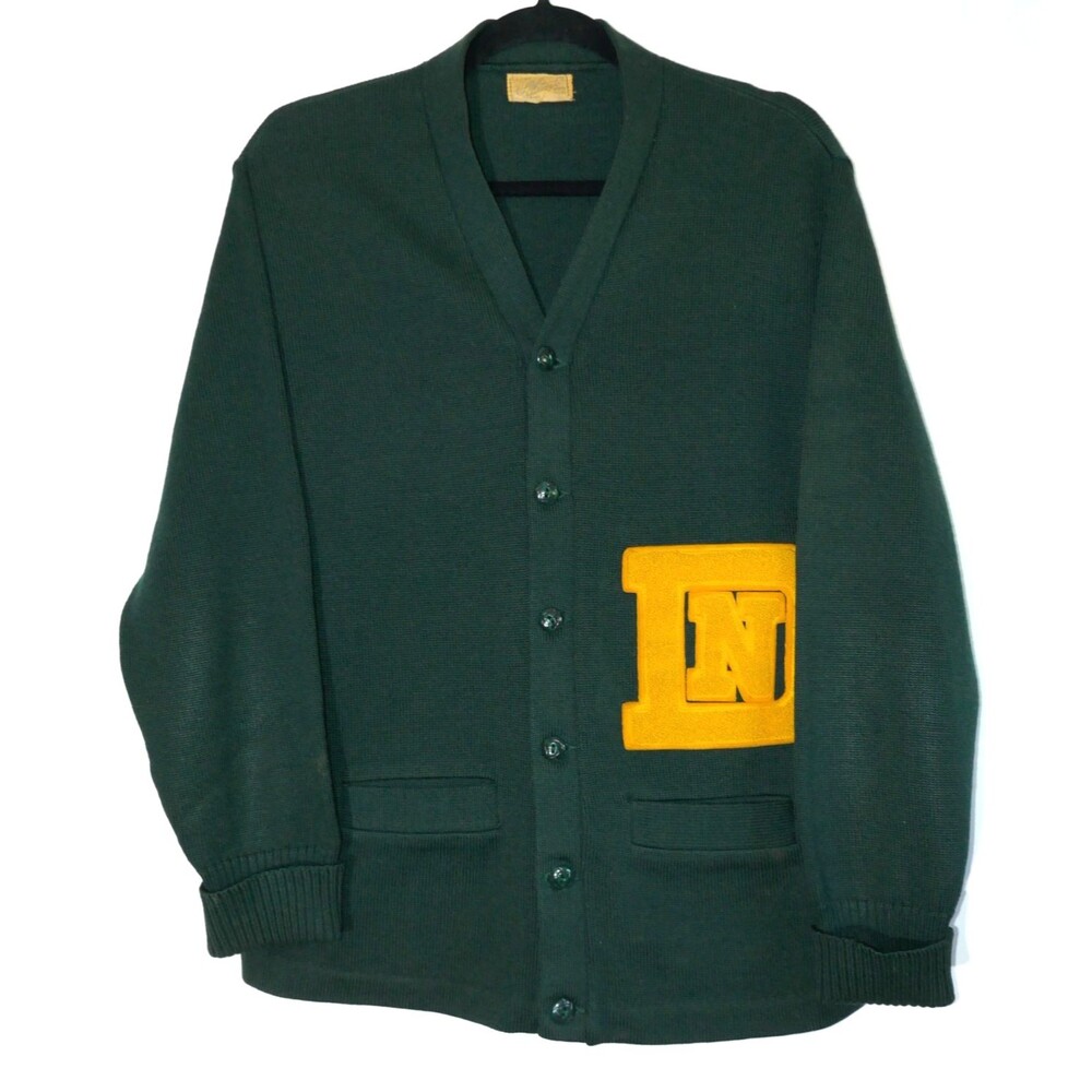 H.L. Whiting Co. Chenille Patch Letterman Cardigan Sweater Size 44
